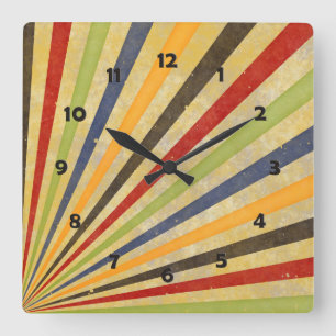 Horloge Carrée Funny Retro Grunge Rays + votre idée