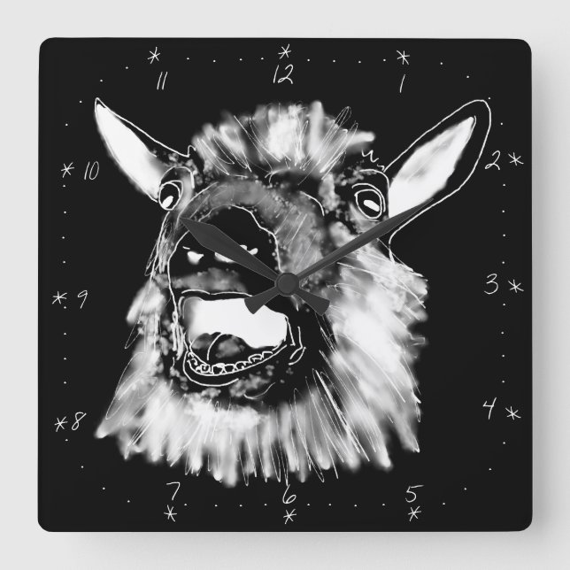 Horloge Carrée Funny Screaming Goat Drawing Scary Animal Art (Recto)