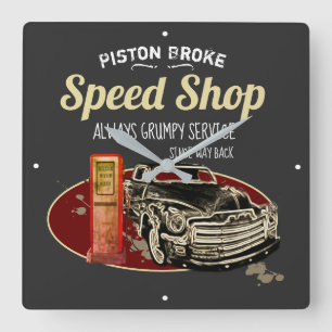 Horloge Carrée Funny Speed Shop Piston Broke Grumpy Service