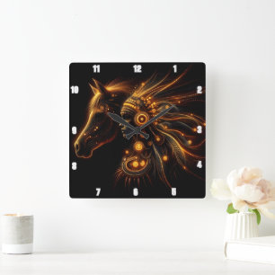 Horloge Carrée Fusion élégante du cheval et de la femme