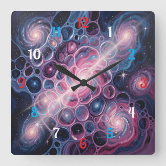 Horloge Carrée Galaxie spirale cosmique avec cellules d'art abstr