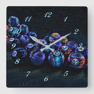 Horloge Carrée Galaxy Sparkle Billiards Square Wall Clock