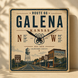 Horloge Carrée Galena Kansas Americana Highway Souvenir