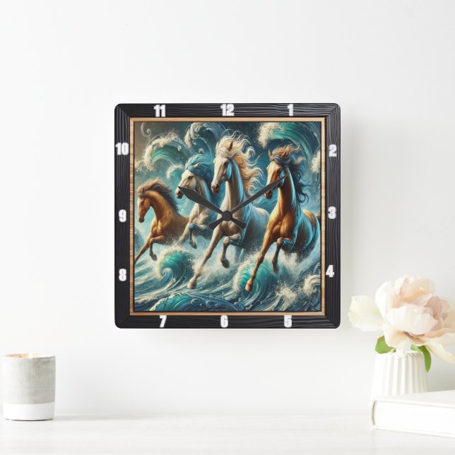 Horloge Carrée Galloping Horses Ocean Art (Maison)