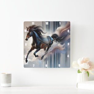 Horloge Carrée Galloping Sophistiqué D'Un Cheval Artistique