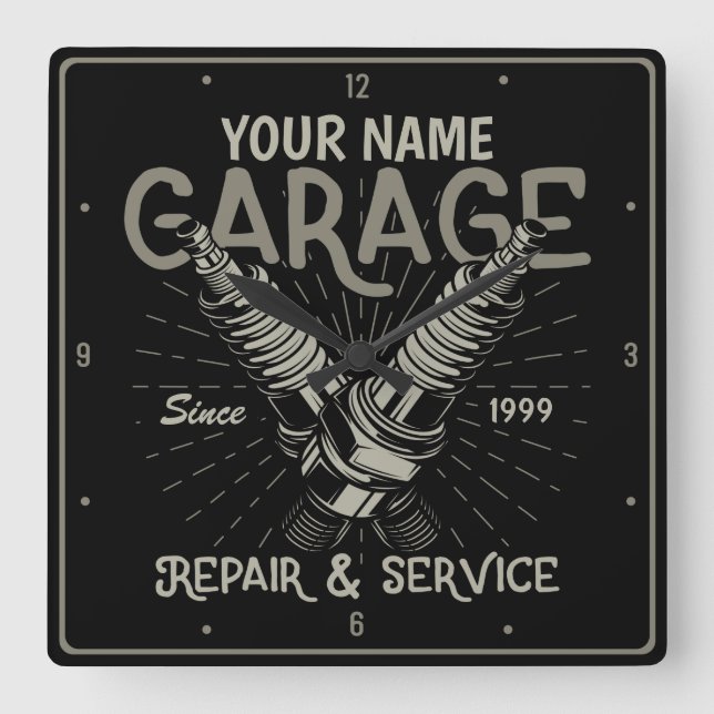 Horloge Carrée Garage Auto Mechanic Repair (Recto)