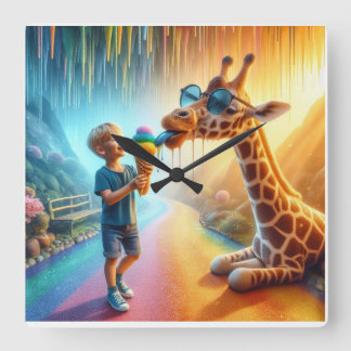 Horloge Carrée Garçon avec Giraffe