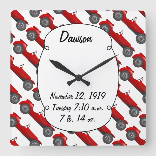 Horloge Carrée Garçons Chambre classique Cadeaux de voiture Sweet (Recto)