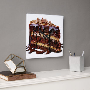 Horloge Carrée Gâteau au chocolat multi-couches indulgent de Slip