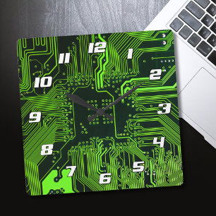 Horloge Carrée Geek de la carte de circuit électronique Nerd PCB 