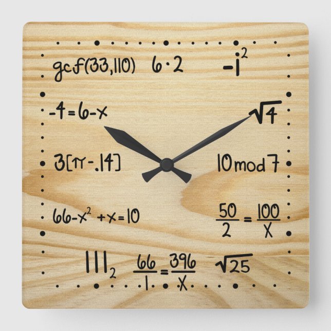 Horloge Carrée Geek drôle de maths (Recto)