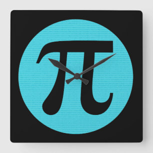 Horloge Carrée geek mathématique, symbole Pi, bleu sur noir