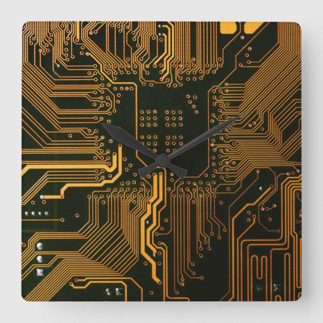 Horloge Carrée Geek Sortie carte circuit électronique orange PCB  (Recto)