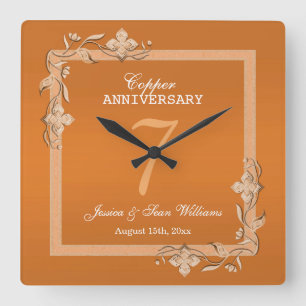 Horloge Carrée Gem en cuivre et Parties scintillant 7e anniversai