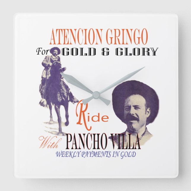 Horloge Carrée Général Pancho Villa 🎖️ Héros mexicain (Recto)