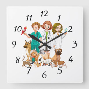 Horloge Carrée Gens de vétérinaire en arrière-plan