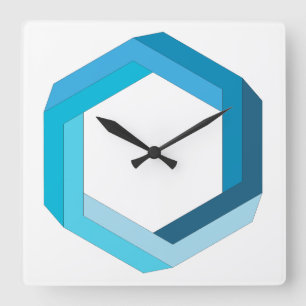 Horloge Carrée Géométrie impossible : Hexagon bleu.