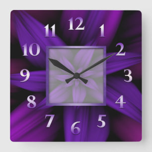Horloge Carrée Géométrique floral de passion pourpre