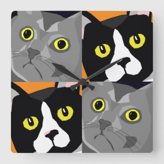 Horloge Carrée George and Lucas cats abstract pop art wall clock