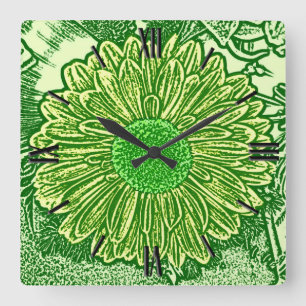 Horloge Carrée Gerbera Daisy Block Imprimer - vert citron