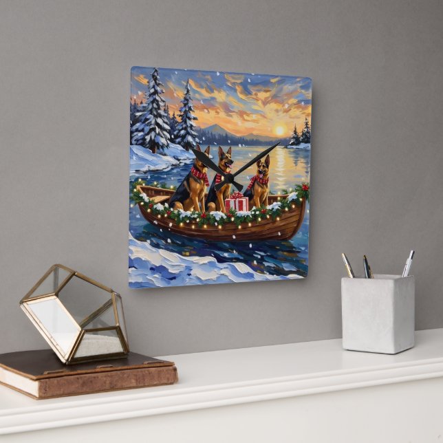 Horloge Carrée German Shepherd Christmas Boat Holiday (Bureau)