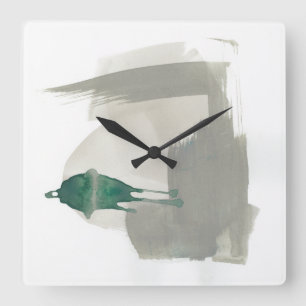 Horloge Carrée Gestes terreux - gris et vert