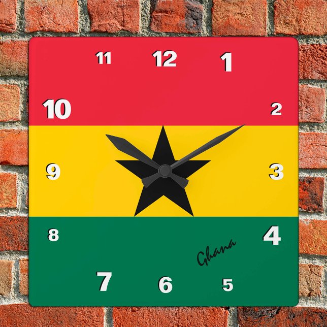 Horloge Carrée Ghana Horloge, maison patriotique, Drapeau ghanéen (Créateur téléchargé)