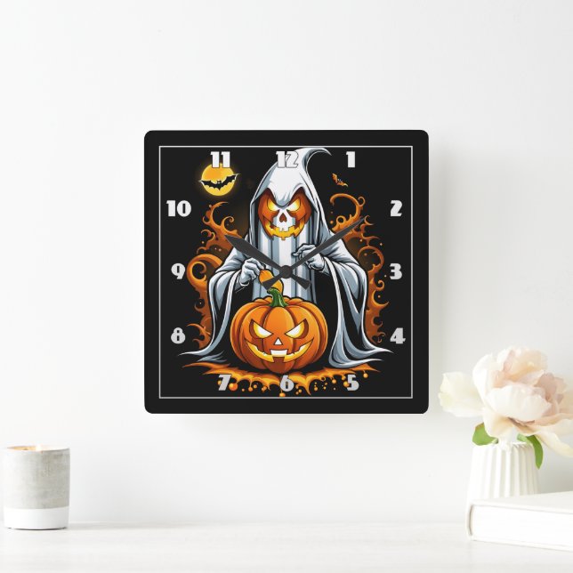 Horloge Carrée Ghost prépare les citrouilles pour Halloween ! (Maison)