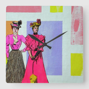 Horloge Carrée Gibson Girls in a Mondrian Motif