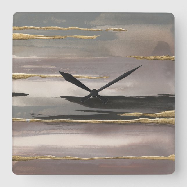Horloge Carrée Gilded Morning Fog II Gold Abstract (Recto)