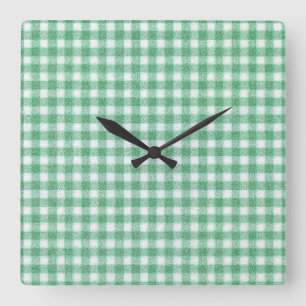 Horloge Carrée Gingham vert menthe à l'eau