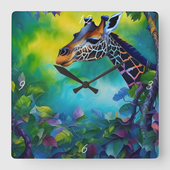 Horloge Carrée Girafe dans les arbres II (Recto)