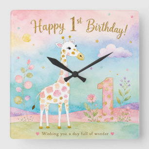 Horloge Carrée Girafe Fantaisiste Premier Anniversaire Merveilleu