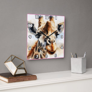 Horloge Carrée Girafe lézarder sous le soleil africain