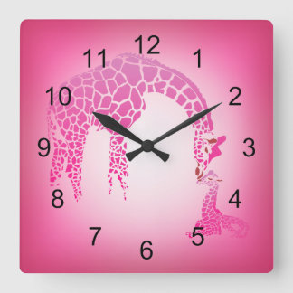 Horloge Carrée Giraffe de Mother et Cute strawberry ice pink