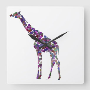 Horloge Carrée Giraffe tachetée multicolore