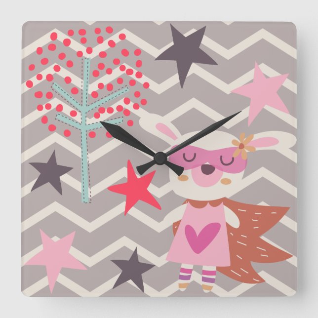 Horloge Carrée Girl Superhero Bunny (Recto)