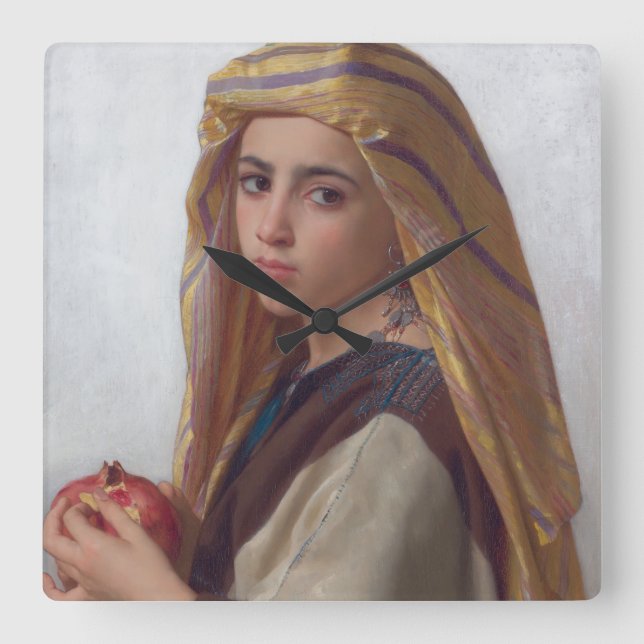 Horloge Carrée Girl With a Pomegranate par W.A. Bouguereau (Recto)