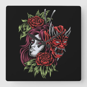 Horloge Carrée Girl With Oni Mask