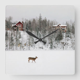Horloge Carrée Glace et neige Cerf en Neige Québec, Canada