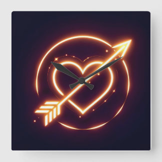 Horloge Carrée glowing image of a heart with cupid's arrow