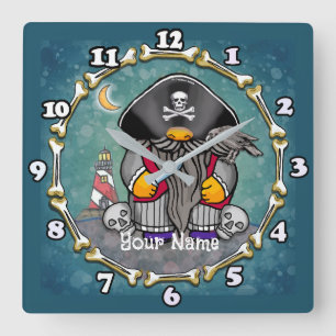 Horloge Carrée Gnome pirate 