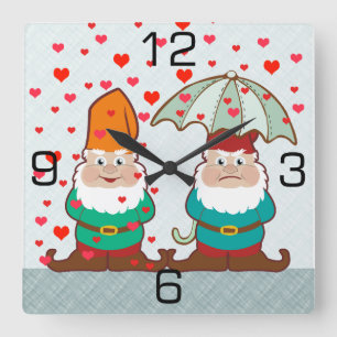 Horloge Carrée Gnomes heureux et grincheux