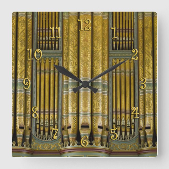 Horloge Carrée Gold and green organ pipes clock (Recto)