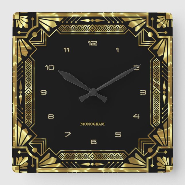 Horloge Carrée Gold art Deco Frame (Recto)