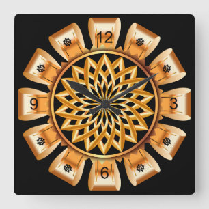 Horloge Carrée Gold & Black ~ Golden Bow Circle ~ Unique ~