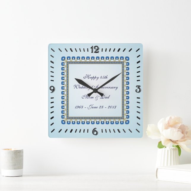 Horloge Carrée Gold Blue Sapphire 45e anniversaire Mariage (Maison)