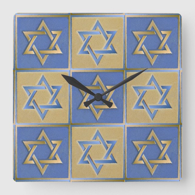 Horloge Carrée Gold Blue Star de David Art Panels (Recto)