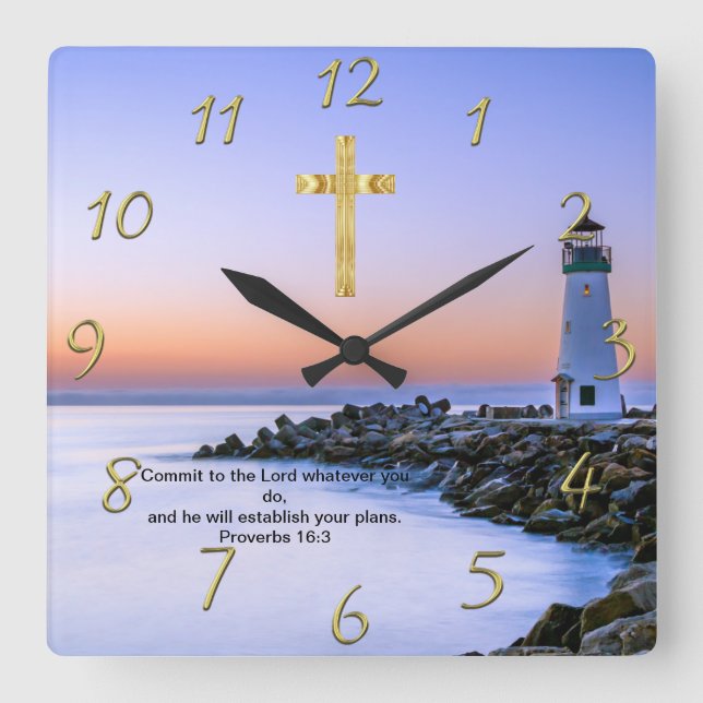 Horloge Carrée Gold Christian Faith croise avec Où je vais aujour (Recto)