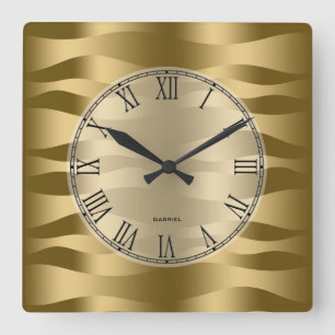 Horloge Carrée Gold Tones Abstract Wavy Zebra Stripes Pattern